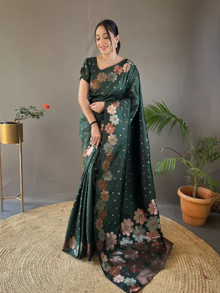 Green Soft Banarasi Silk Saree With Weaving Work and Blouse Indian Saree