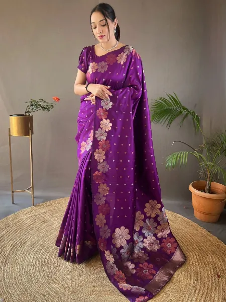 Magenta Soft Banarasi Silk Saree With Weaving Work and Blouse Indian Saree