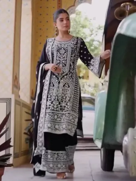 Black Color Pakistani Suit in Georgette With Fancy Embroidery and Dupatta