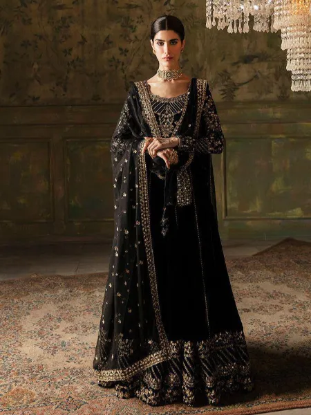 Black Color Abaya Style Anarkali Set in Georgette With Sequence Embroidery