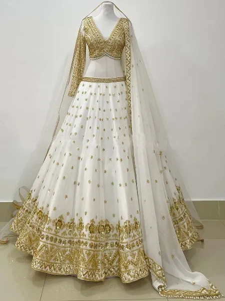 White Bridal Lehenga Choli With Sequence Embroidery Work Wedding Lehenga