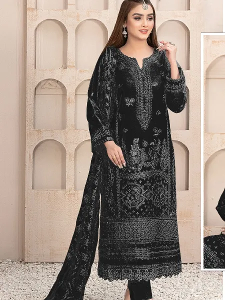 Black Pakistani Dress in Georgette With Embroidery and Zarkan Diamond Work