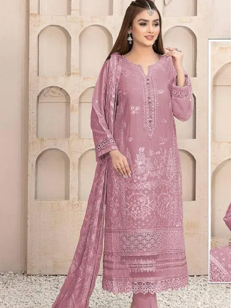 Pink Pakistani Dress in Georgette With Embroidery and Zarkan Diamond Work