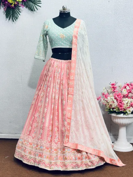 Light Pink Bridal Lehenga Choli in Georgette With Heavy Sequins Embroidery