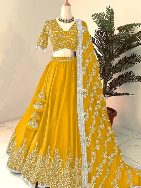 Yellow Color Georgette Lehenga Choli With Sequence Embroidery Ready to Wear