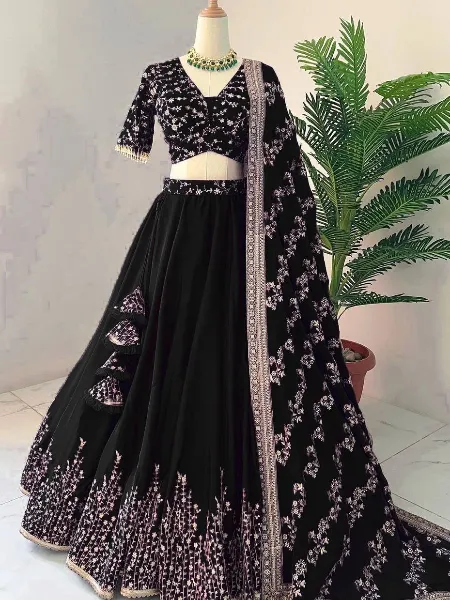 Black Color Georgette Lehenga Choli With Sequence Embroidery Ready to Wear