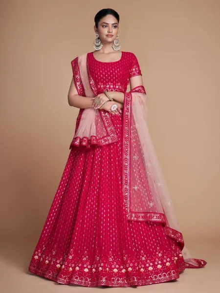 Pink Bridal Lehenga Choli in Georgette With Sequins Embroidery Wedding Lehenga