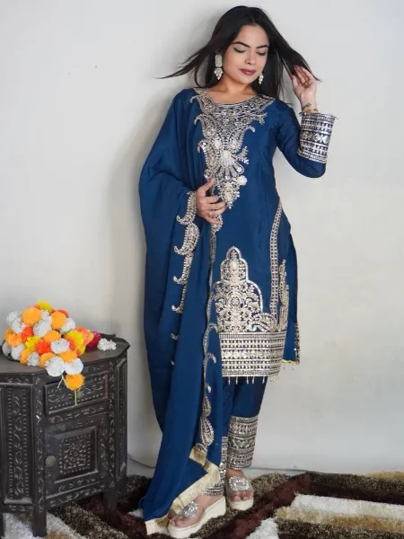 Rama Pakistani Dress in Pure Chinon With Embroidery Work Pakistani Suit