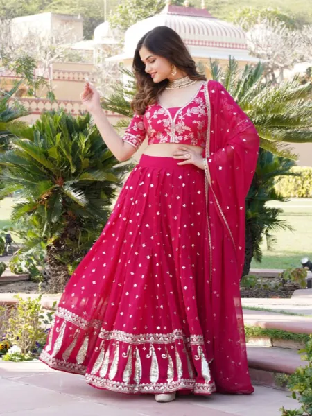 Pink Wedding Lehenga Choli in Georgette With Sequence and Zari Embroidery