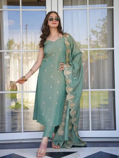 Pista Dress in Pure Chinon Silk With Embroidery Work Trending Indian Dress
