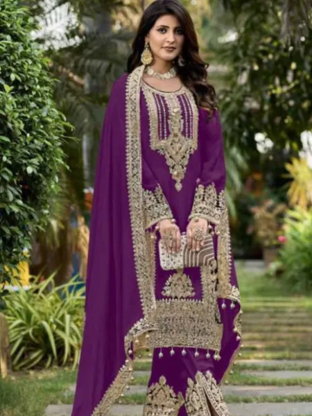 Purple Color Eid Suit in Georgette With Sequence Embroidery and Dupatta Ramazan Suit