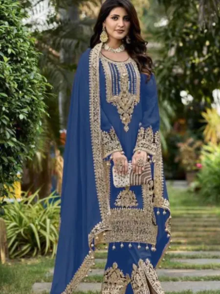 Blue Color Eid Suit in Georgette With Sequence Embroidery and Dupatta Ramazan Suit