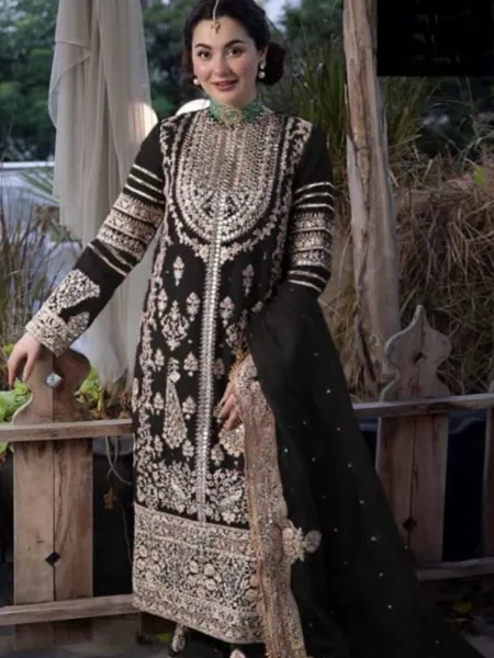 Black Pakistani Dress With Sequence Embroidery in Georgette With Dupatta