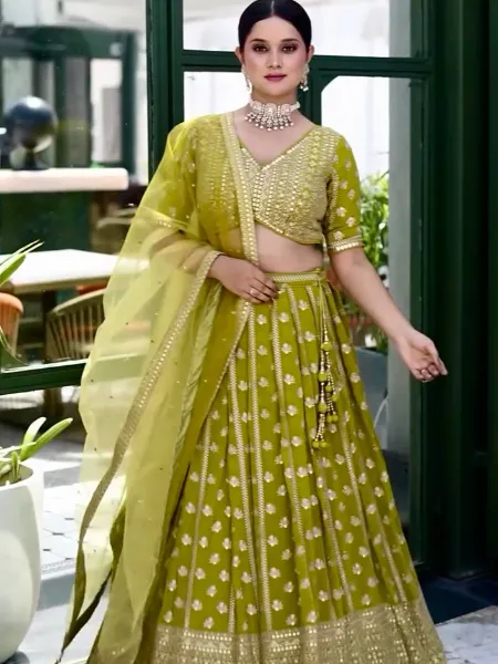 Parrot Wedding Lehenga Choli in Chinon With Sequence Embroidery Ready ...