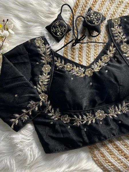 Zardosi Work Readymade Blouse With Mumtaz Cut Style in Pure Silk