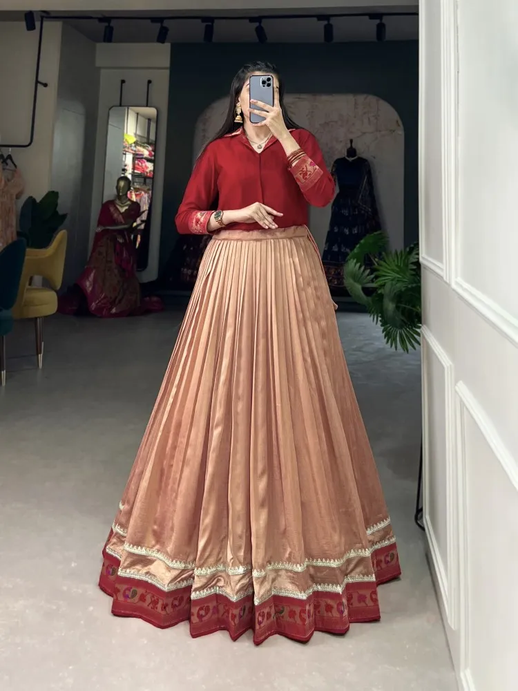 Red Ready to Wear Lehenga Shirt in Vichitra Silk Ready to Wear Lehenga and  Shirt in USA, UK, Malaysia, South Africa, Dubai, Singapore