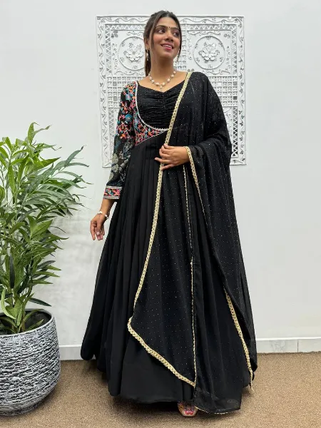 blue dress for baby girl Black Indian Long Party Wear Gown
