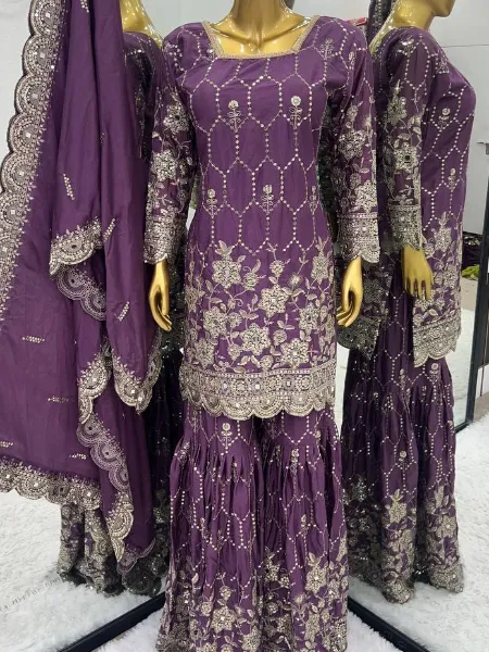 Glorious Heavy Work Lavender Color Sharara Suit