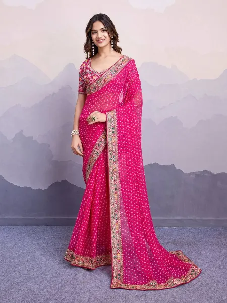 Pink Color Saree in Georgette With Heavy Embroidery Blouse and