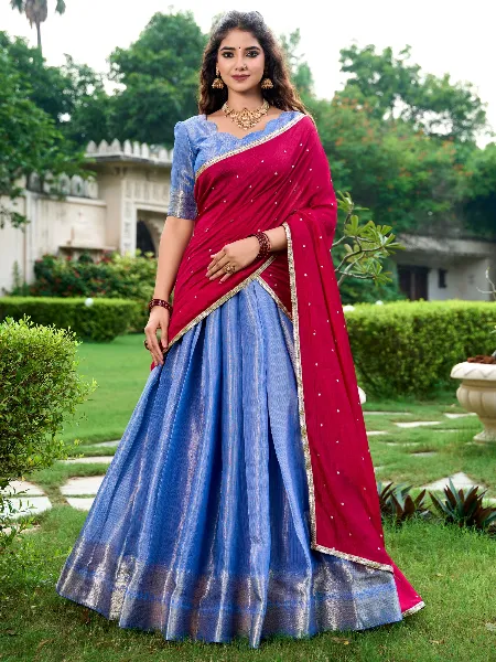 Indian Wedding Blue And Red Combination Bridal Dress Blue