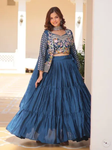 Rama Ready to Wear Lehenga Choli in Chinon With Jacket and