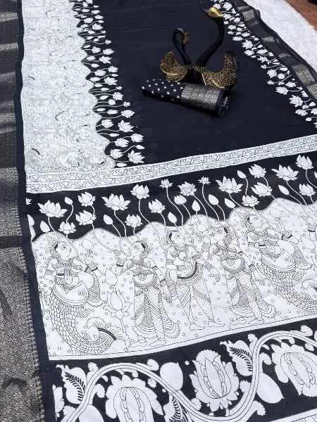 Generic Women's Soft Dola Cotton Kalamkari Printed Saree With Unstitched Blouse 5.5Mtr (Purple) main image 1