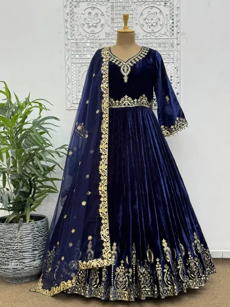 slim fit dress slacks Navy Blue and Gold Embroidered Lehenga