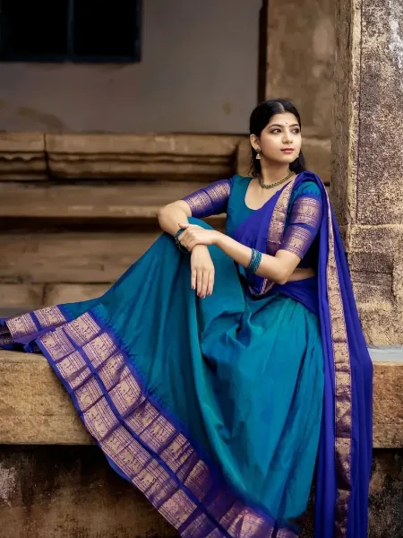 Pattu Lehenga Designs Half Saree Designer Wear Zari Weaving Work