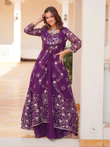 Purple Top Shrug With Palazzo Purple Color Readymade Choli Palazzo