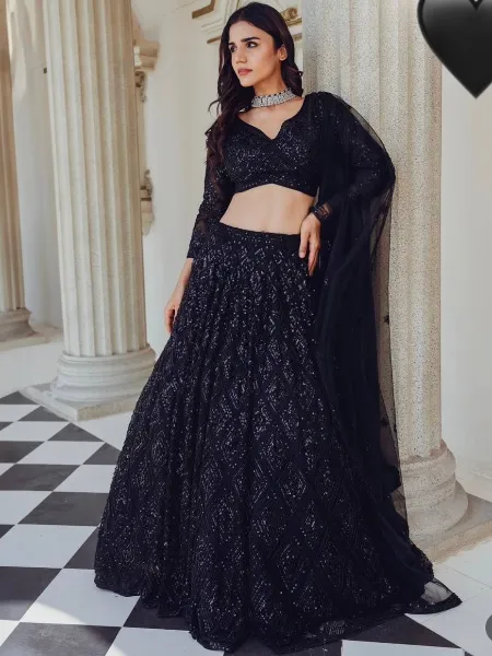 Black Color Wedding Lehenga with Heavy Sequence for Bridal Black