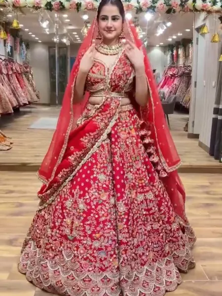 Wedding Dress Red Colour Dulhan Lehenga Bridal Lehenga Choli In