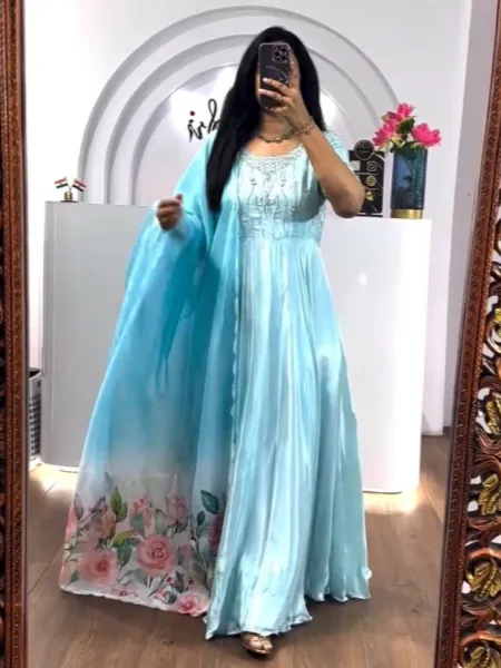 Black & Sky Blue Heavy Gown - Buy Trending Black & Sky Blue Color Heavy Gown  at Best Price