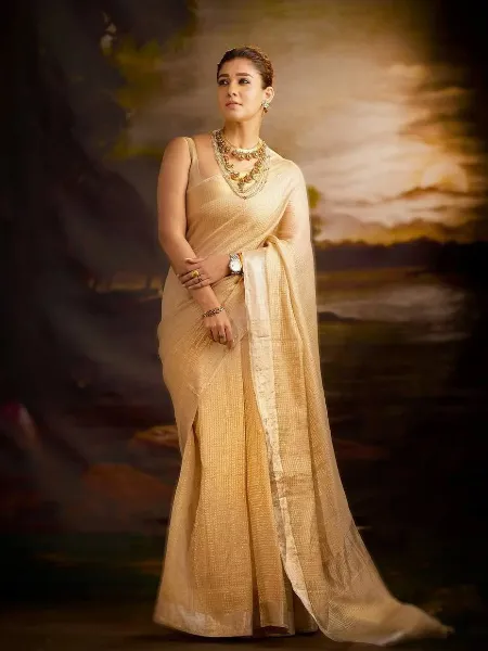 Nayanthara Saree in Gold Tissue Silk With Zari Weaving South