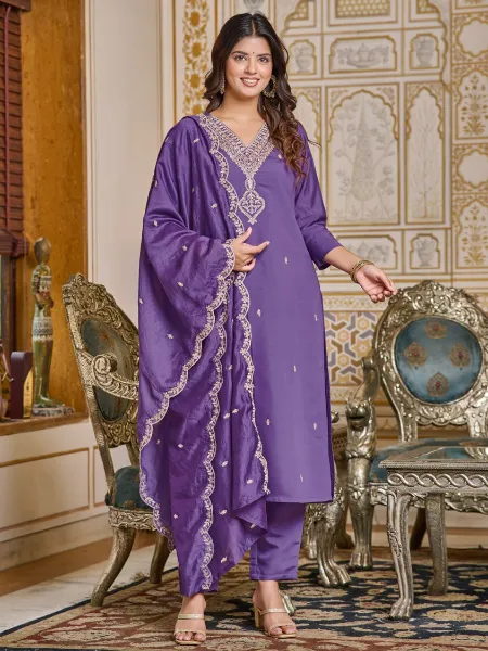 Purple New Ladies Salwar Suit Design Shop Pure Silk Bridal Salwar