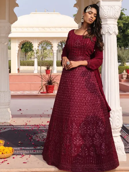 chinese dress ladies Brown Floor-Length net anarkali dress – HATKE BRIDE