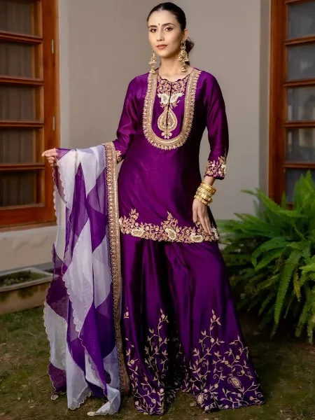 Glorious Purple Color Sequence Work Sharara Suit main image 0