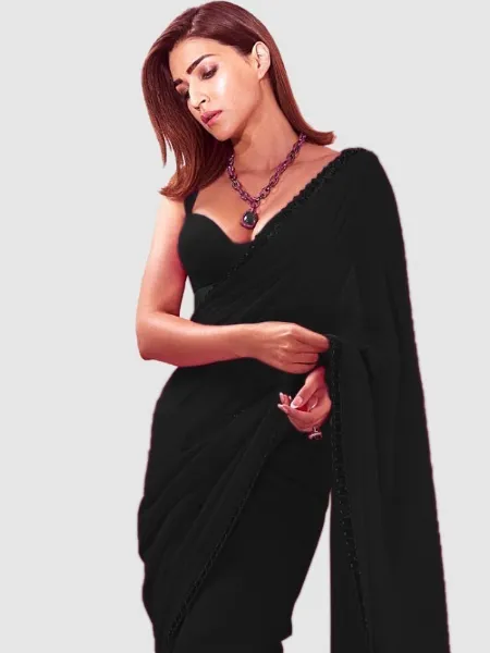 Kriti Sanon Saree in Black Georgette for Party With Sequins