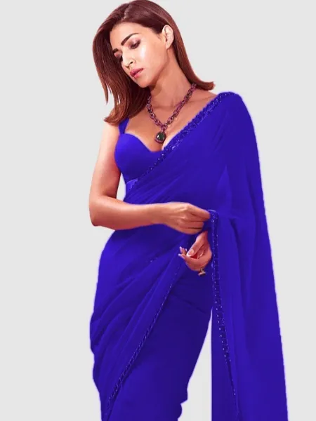 Kriti Sanon Saree in Royal Blue Georgette for Party With Sequins