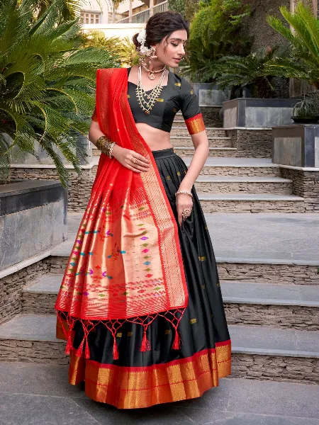 Black Pavadai Dhavani in Paithani With Weaving South Wedding Half