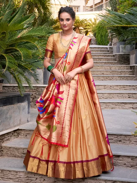 Chiku Pavadai Dhavani in Paithani With Weaving South Wedding Half