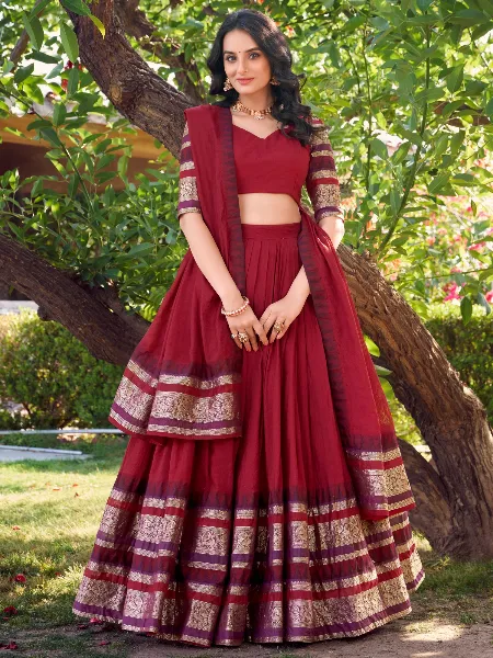 Pattu Pavadai Lehenga Choli Red- Make her Beautiful main image 0