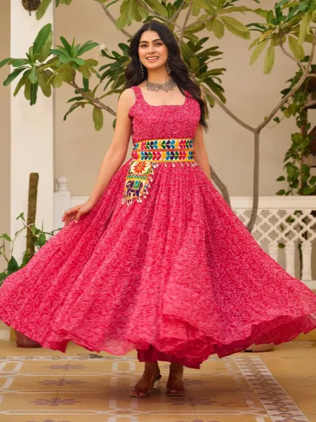 Navratri Special Black Color  Bandhani Print Gown with Gamathi & Real Mirror Work main image 1