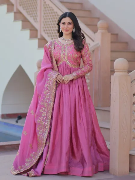 chinese dress ladies Shop for Exquisite Light Pink Anarkali main image 1