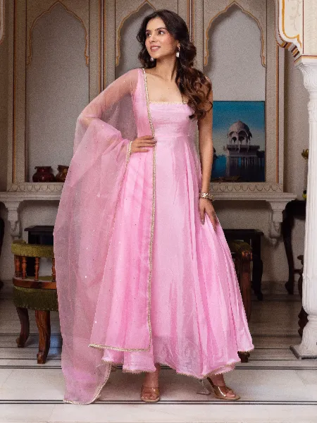 Baby Pink Georgette Anarkali Suit With Sequence Embroidery Work