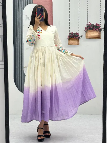 white christmas dresses Ivory Floral Pearl Work Pure Mul Cotton A Line Maxi Dress For Women – Label  Madhuri Thakkar main image 0