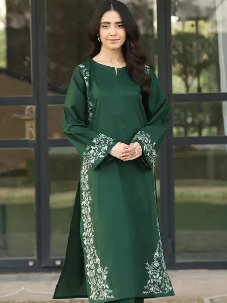 Green Salwar Kameez in Roman Silk With Sequence Embroidery