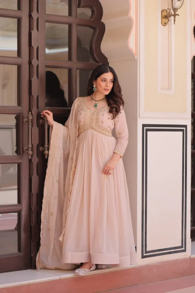 open lace back dress Latest Long Anarkali Dress For Reception Party main image 0