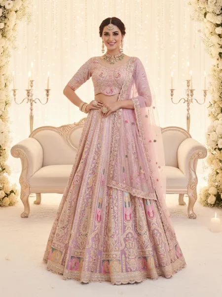 strapless open back dress Designer Heavy Pink Lehenga Gown for Indian Bridal Wear – Nameera by Farooq main image 1