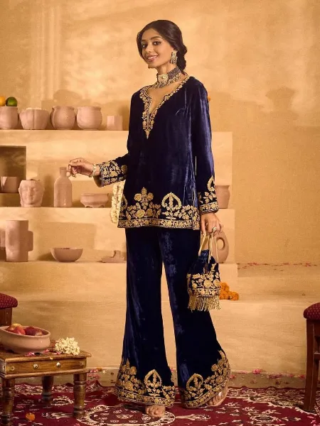 princess polly baby blue dress Blue Velvet Suit for Women Winter Party Outfit with Sequins Work Pakistani Dress