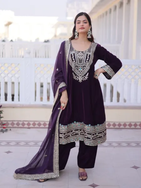 4XL & S & M & 5XL Velvet Pista & Mehendi & Grey & Green & Wine Party Wear  Salwar Suit